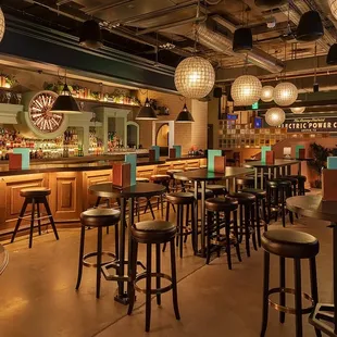 a bar with lots of stools