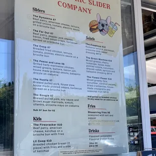 a menu for the electric slider company