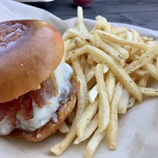 The Far Out Burger with Shoestring fries added