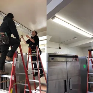 Our guys switching some lighting to LED for GEL America.