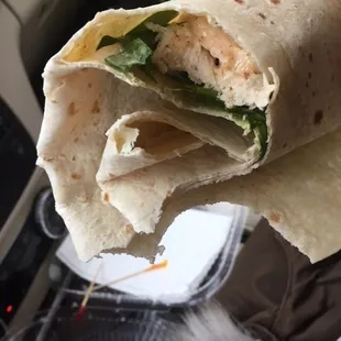 Grilled Chicken Wrap after first two bites- more wrap less of everything else, check the  review