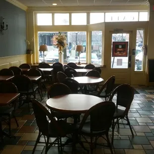 tables and chairs in a restaurant