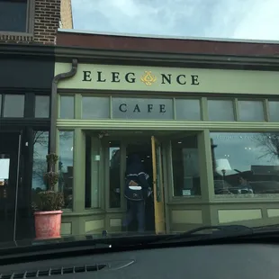 the entrance to elegance cafe