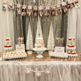 Aria's Winter ONEderland Dessert Table. Yes, we do birthdays too!