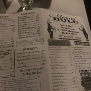 the menu and prices