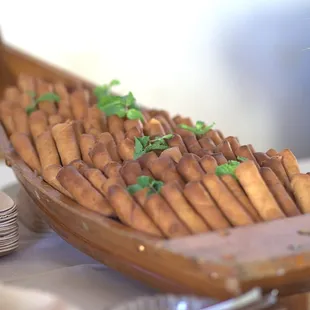 Spring roll display at our wedding