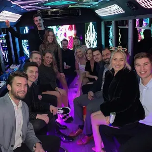 This picture is from the inside of our new party bus on New Year's Eve