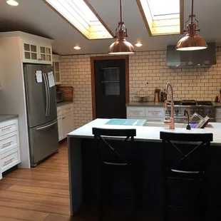 a kitchen with a center island