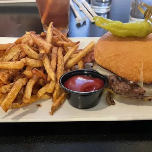 Bacon Mushroom Swiss Burger with Fresh Cut Fries