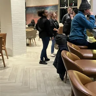 Waitresses chatting.