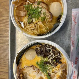 Top is Miso Ramen and the bottom is Tonkotsu Ramen