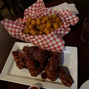 Asian chicken wings and tater tot's