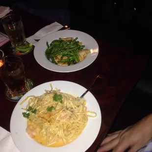 Pasta and green beans with tofu. I asked that they not deep fry the tofu.