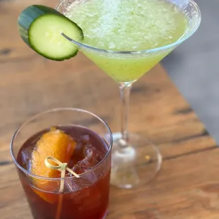 Old fashioned and cucumber martini