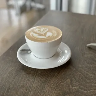 a cappuccino on a wooden table