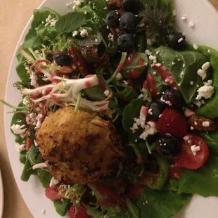 Elements salad ($11) with Chesapeake crab cake ($16).