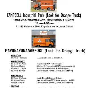 Lunchwagon Schedule for 2015