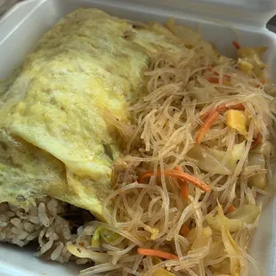 Adobo fried rice omelette and Pancit combo