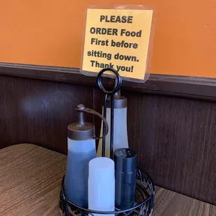 a sign on a table