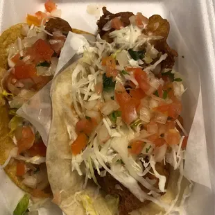 Fried Shrimp Taco on flour tortilla &amp; fried Fish Taco on corn. Loved!