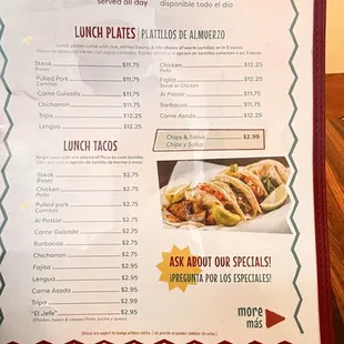 tacos, menu