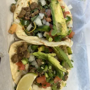Carna asada tacos con todo