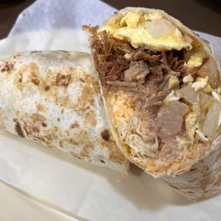 a burrito cut in half