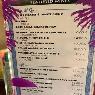 Wine menu