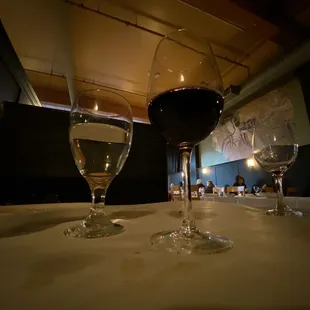 two glasses of wine on a table