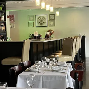 empty tables and chairs