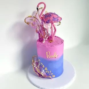 a pink and blue cake