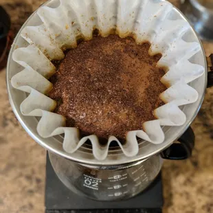 a coffee filter in a coffee pot