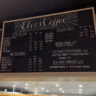 Coffee menu