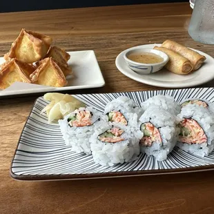 Spicy tuna roll and crab Rangoon
