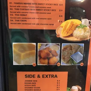 Dessert menu