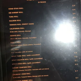 New sushi menu Slippery Rock