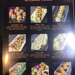 Sushi menu slippery rock