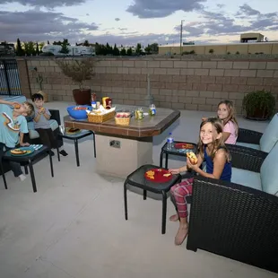 dinner by the firepit outside event center