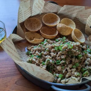 Thai Basil Minced Chicken With Crispy Pani Puri