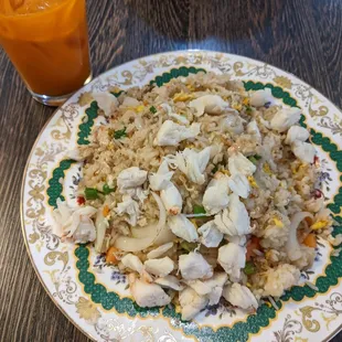 Crab fried rice + Thai ice tea