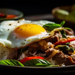 E08. Basil Stir-Fry Over Rice with Beef