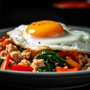 E08. Basil Stir-Fry Over Rice with Chicken