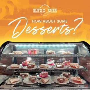 a display case of desserts