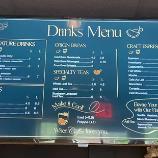 Drinks menu