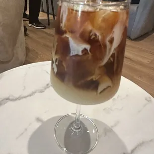 Iced coffee! Fun glass if you dine-in!