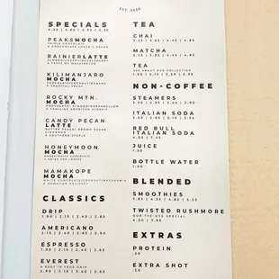 Drink menu