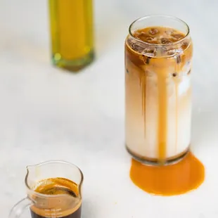 a glass of iced coffee and a glass of iced coffee