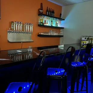bar with blue lights