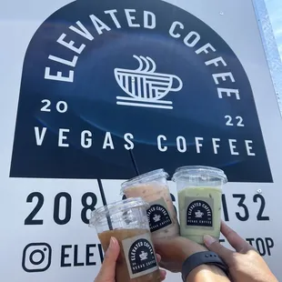Cold brew with brown sugar, Chia tea, and Matcha tea