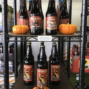 pumpkins and beer bottles